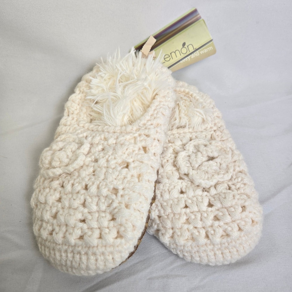 Lemon Cozy & Warm Crocheted Slipper Socks L-4027MX Powder One Size New